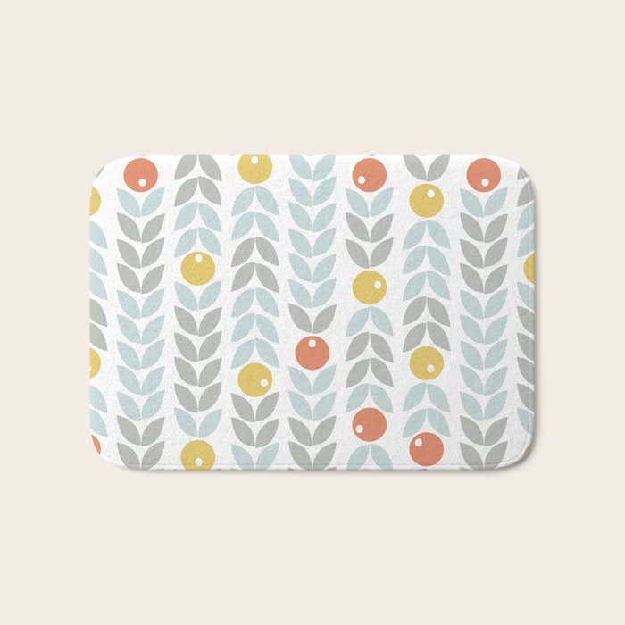 Mid Century Modern Retro Leaf And Circle Pattern Bath Mat