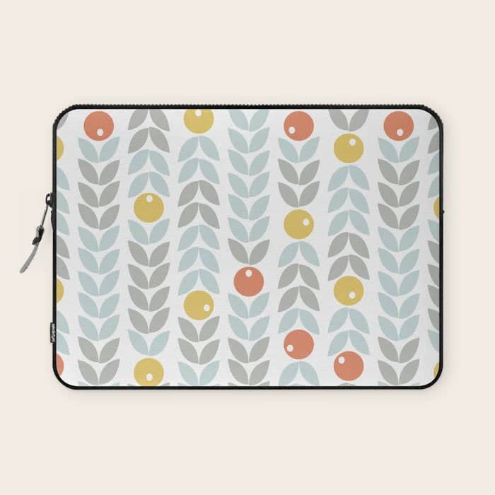 Mid Century Modern Retro Leaf And Circle Pattern Laptop Sleeve