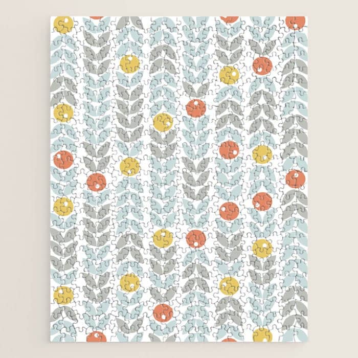Mid Century Modern Retro Leaf And Circle Pattern Jigsaw Puzzle