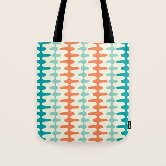 Retro Mid Century Modern Trellis Print Orange And Teal Tote Bag