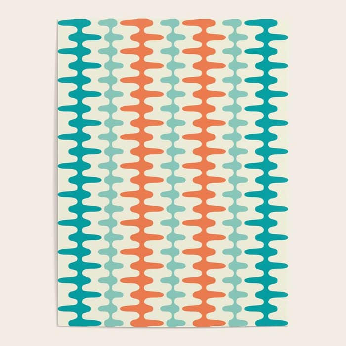 Retro Mid Century Modern Trellis Print Orange And Teal Poster
