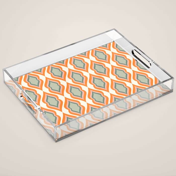 Mid Century Mod Retro Modern Shapes Orange Pink Green Acrylic Tray