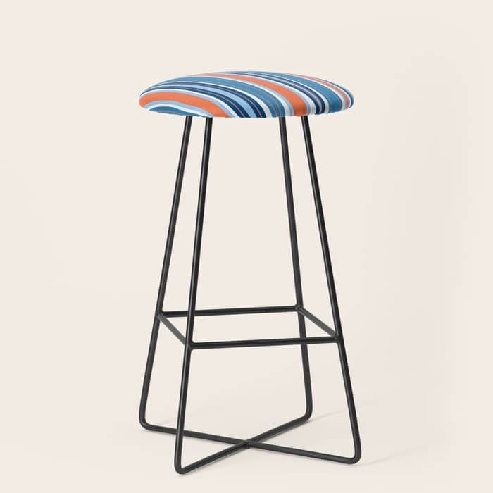 Mid Century Modern Vintage Inspired Stripes In Classic Blues And Muted Orange Stool
