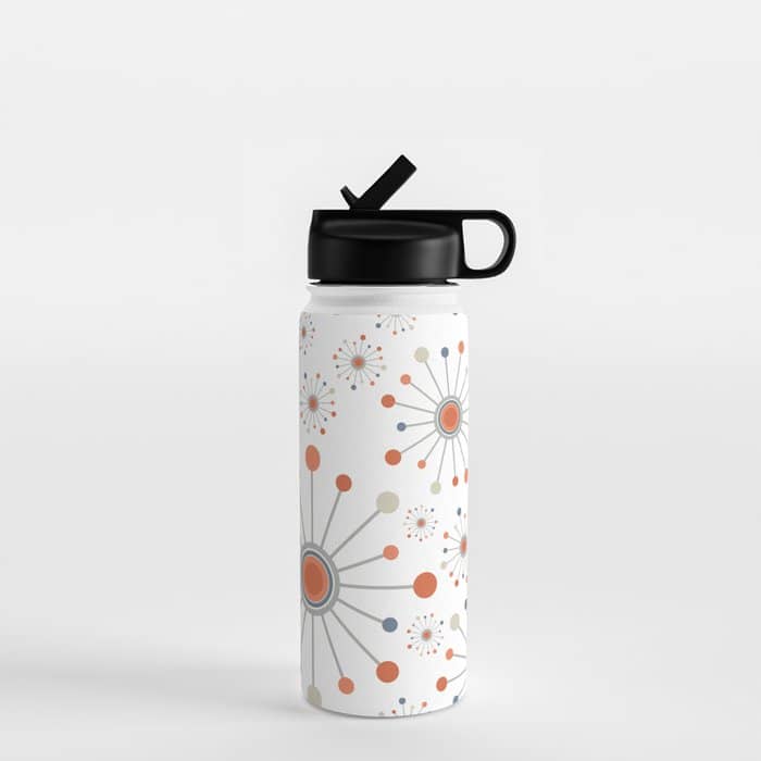Retro Starburst Mid Century Modern Atomic Stars In Blue Orange Gray Beige Water Bottle