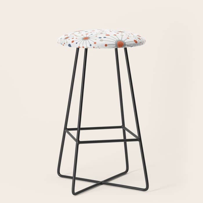Retro Starburst Mid Century Modern Atomic Stars In Blue Orange Gray Beige Stool