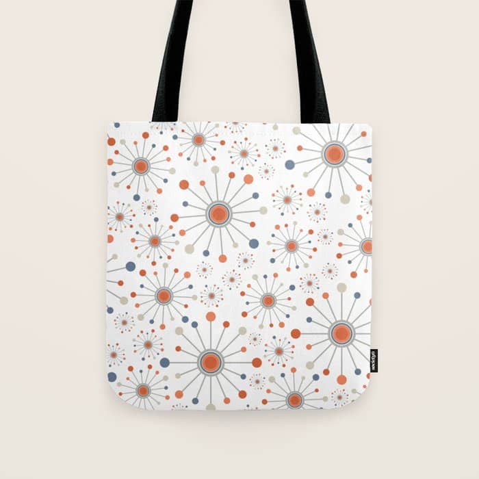 Retro Starburst Mid Century Modern Atomic Stars In Blue Orange Gray Beige Tote Bag