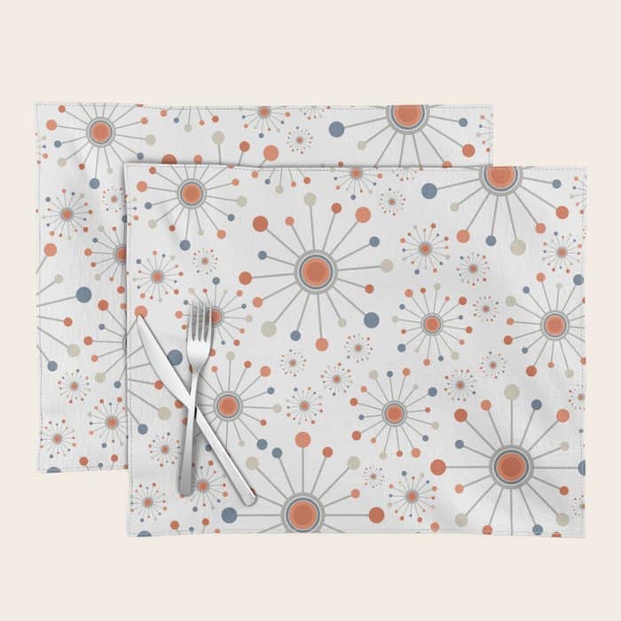Retro Starburst Mid Century Modern Atomic Stars In Blue Orange Gray Beige Placemat