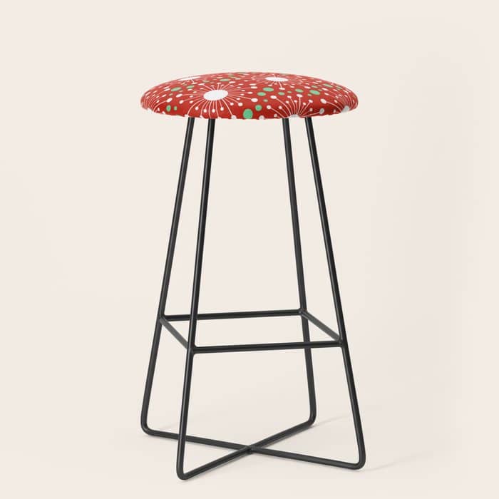 Christmas Holiday Midcentury Modern Atomic Snowflakes In Red Green And White Stool