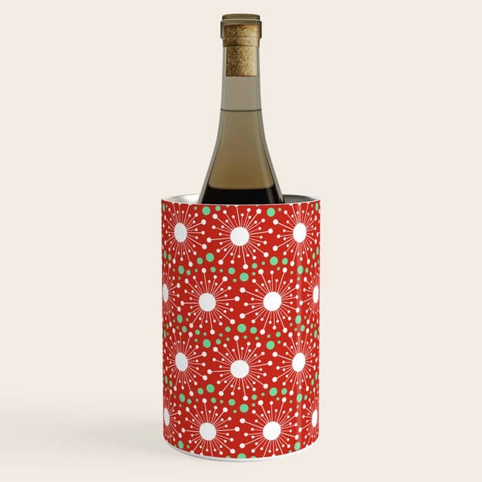 Christmas Holiday Midcentury Modern Atomic Snowflakes In Red Green And White Wine Chiller