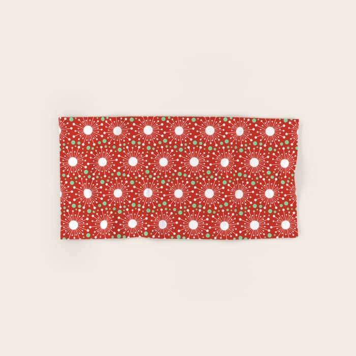 Christmas Holiday Midcentury Modern Atomic Snowflakes In Red Green And White Bath Towel