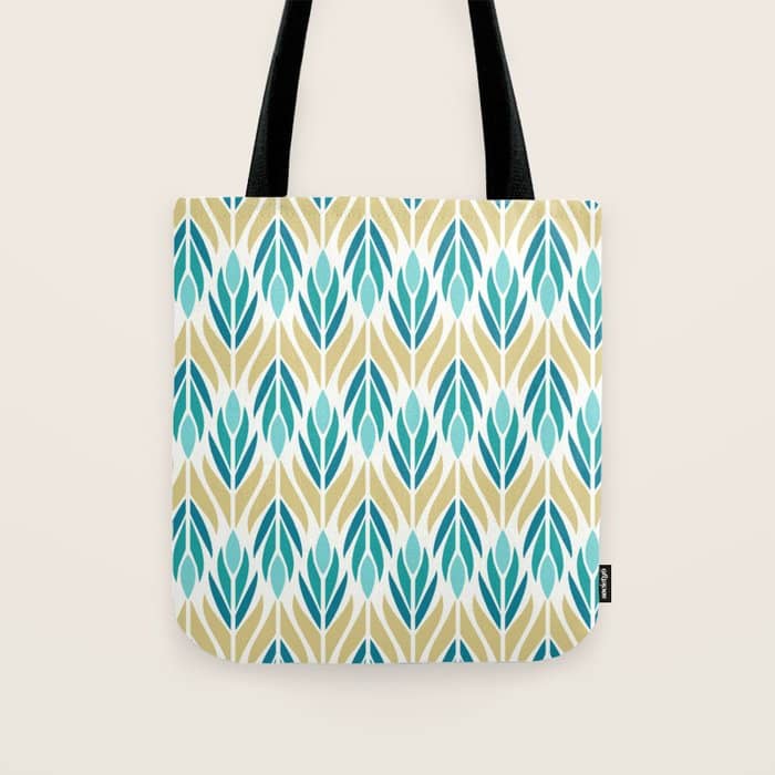 Mid Century Modern Abstract Floral Pattern In Turquoise Teal Aqua And Marigold Tote Bag