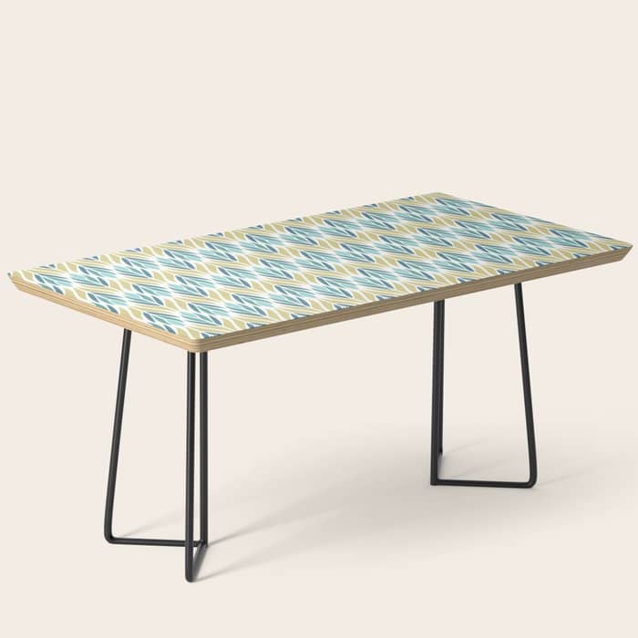 Mid Century Modern Abstract Floral Pattern In Turquoise Teal Aqua And Marigold Coffee Table
