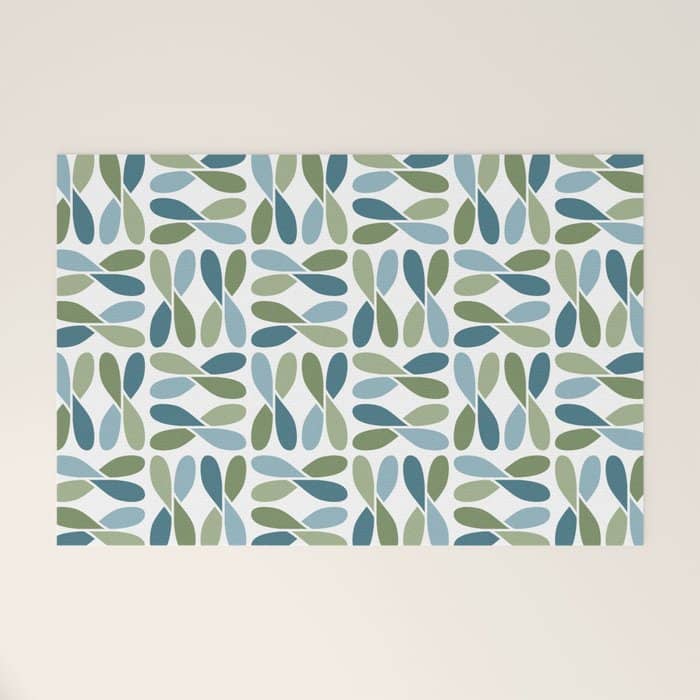 Retro Mid Century Modern Abstract Leaf Pattern Teal Blue Dill Green Welcome Mat