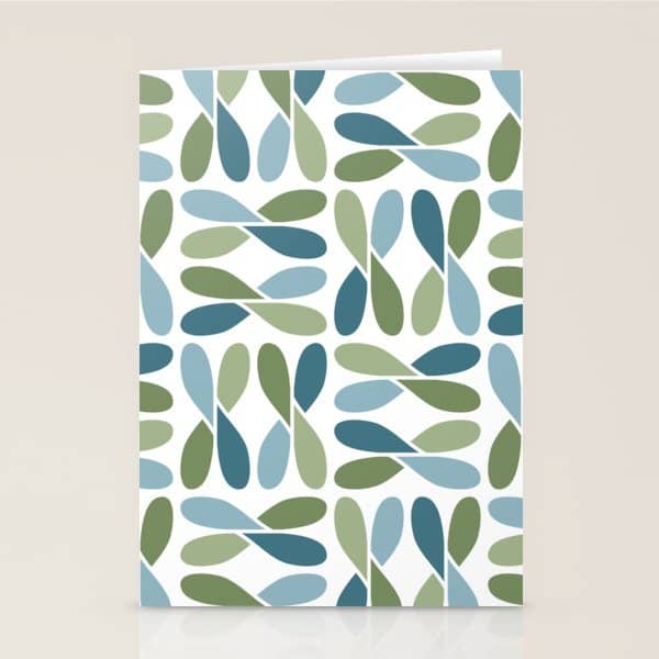 Retro Mid Century Modern Abstract Leaf Pattern Teal Blue Dill Green Stationery Card