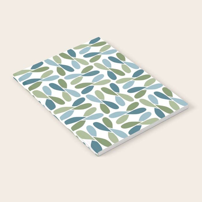 Retro Mid Century Modern Abstract Leaf Pattern Teal Blue Dill Green Notebook