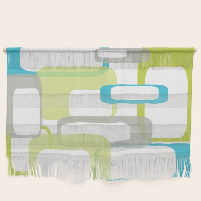 Mid-Century Modern Rectangle Design Blue Green And Gray Wall Hanging