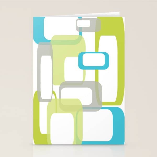 Mid-Century Modern Rectangle Design Blue Green And Gray Stationery Card