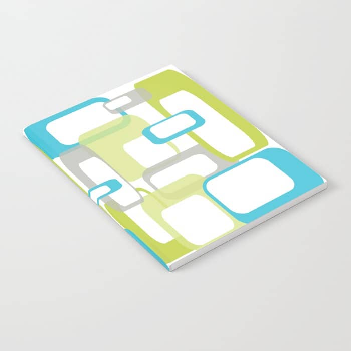 Mid-Century Modern Rectangle Design Blue Green And Gray Notebook