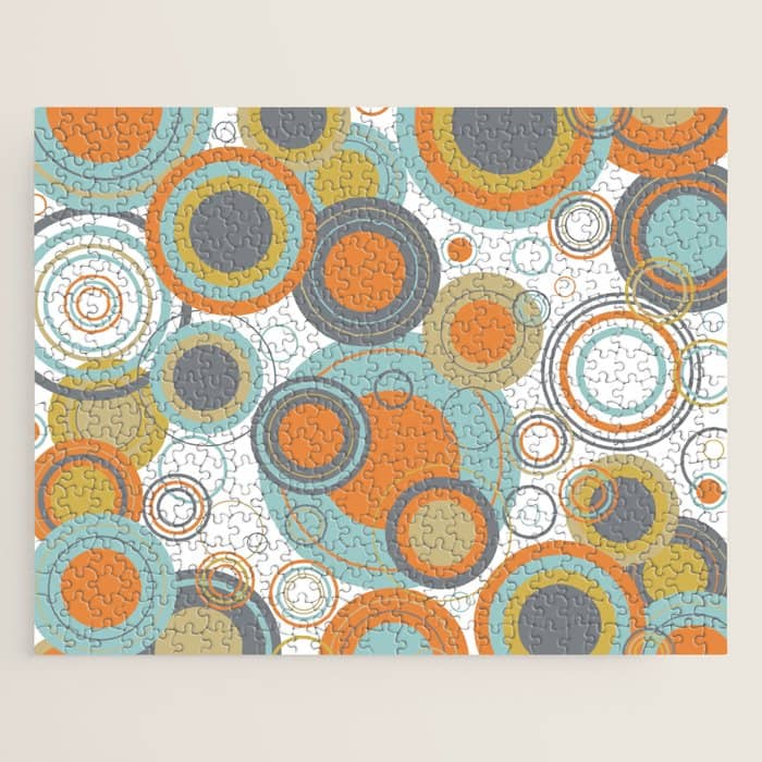 Retro Mid Century Modern Circles Geometric Bubbles Pattern Jigsaw Puzzle