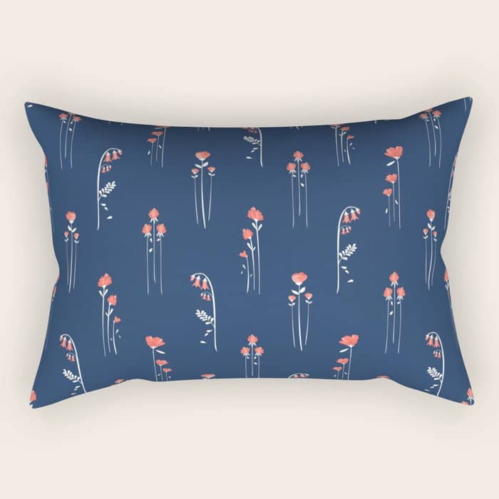 Retro Dark Flower Pattern In Modern Navy And Coral Rectangular Pillow
