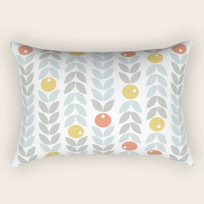 Mid Century Modern Retro Leaf And Circle Pattern Rectangular Pillow