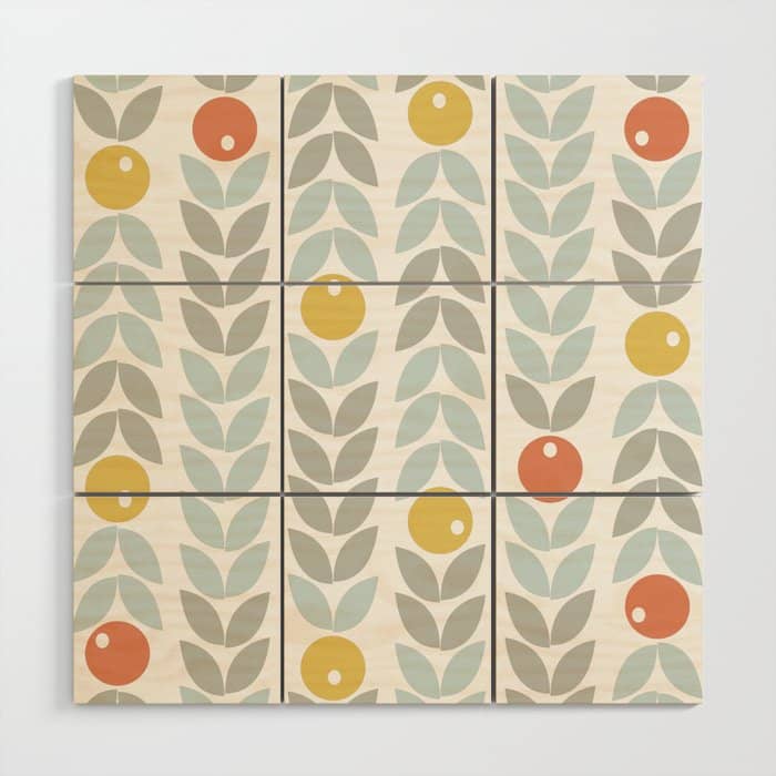 Mid Century Modern Retro Leaf And Circle Pattern Wood Wall Art