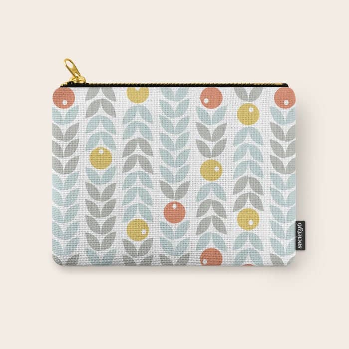 Mid Century Modern Retro Leaf And Circle Pattern Carry All Pouch