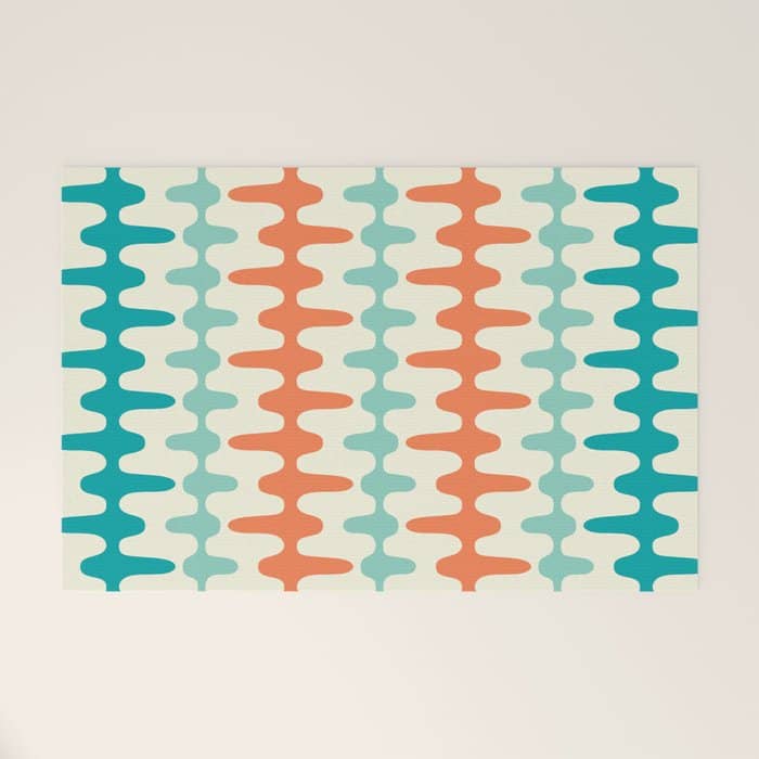 Retro Mid Century Modern Trellis Print Orange And Teal Welcome Mat