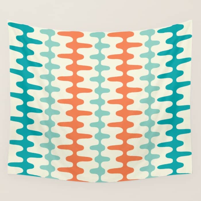 Retro Mid Century Modern Trellis Print Orange And Teal Wall Tapestry