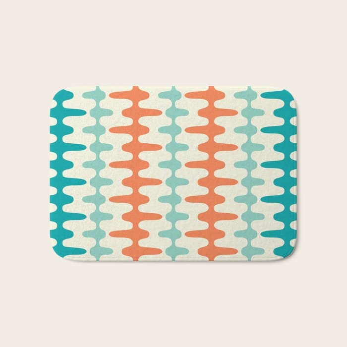 Retro Mid Century Modern Trellis Print Orange And Teal Bath Mat