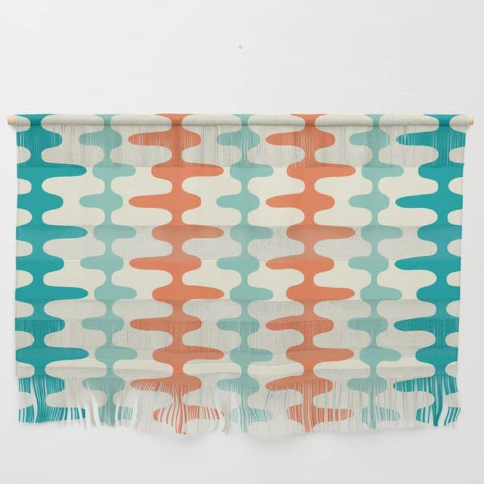Retro Mid Century Modern Trellis Print Orange And Teal Wall Hanging