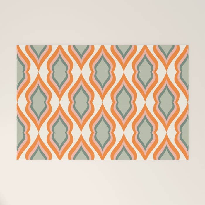 Mid Century Mod Retro Modern Shapes Orange Pink Green Welcome Mat