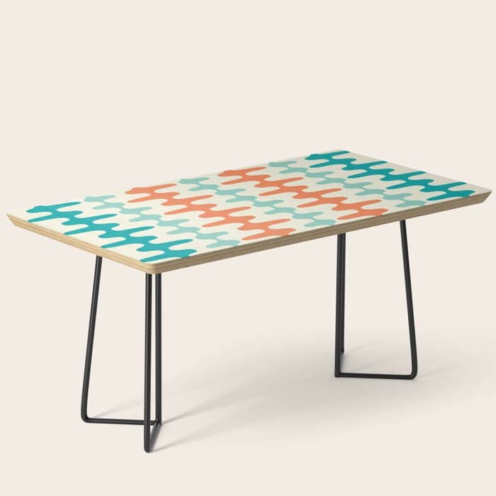 Retro Mid Century Modern Trellis Print Orange And Teal Coffee Table