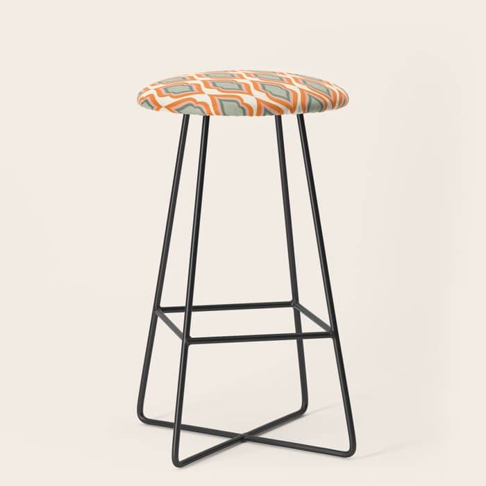 Mid Century Mod Retro Modern Shapes Orange Pink Green Stool