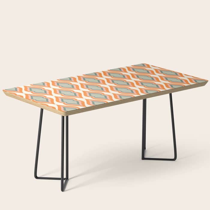 Mid Century Mod Retro Modern Shapes Orange Pink Green Coffee Table