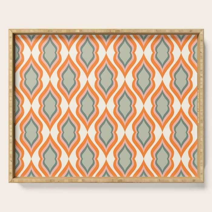 Mid Century Mod Retro Modern Shapes Orange Pink Green Serving Tray
