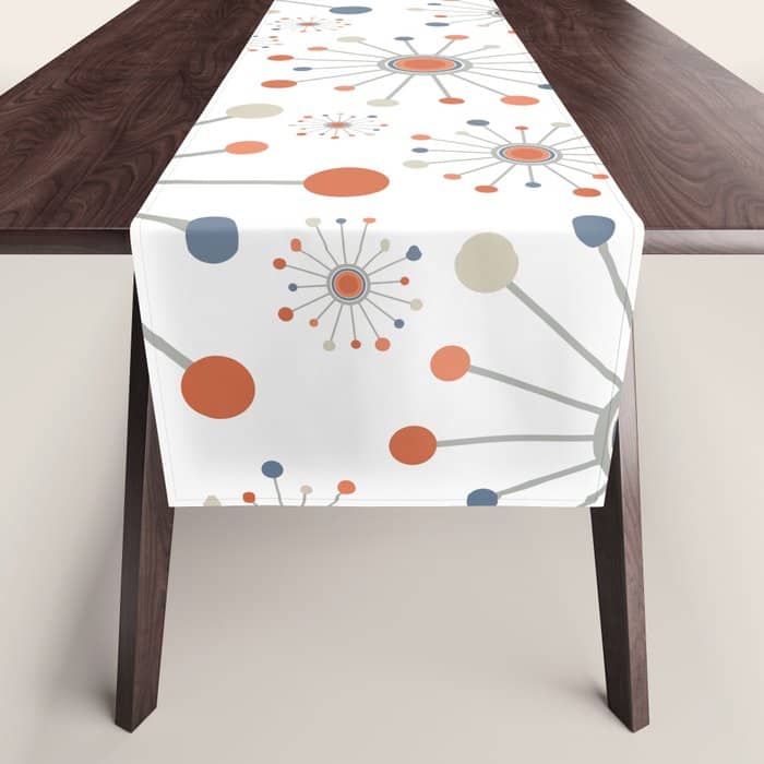 Retro Starburst Mid Century Modern Atomic Stars In Blue Orange Gray Beige Table Runner