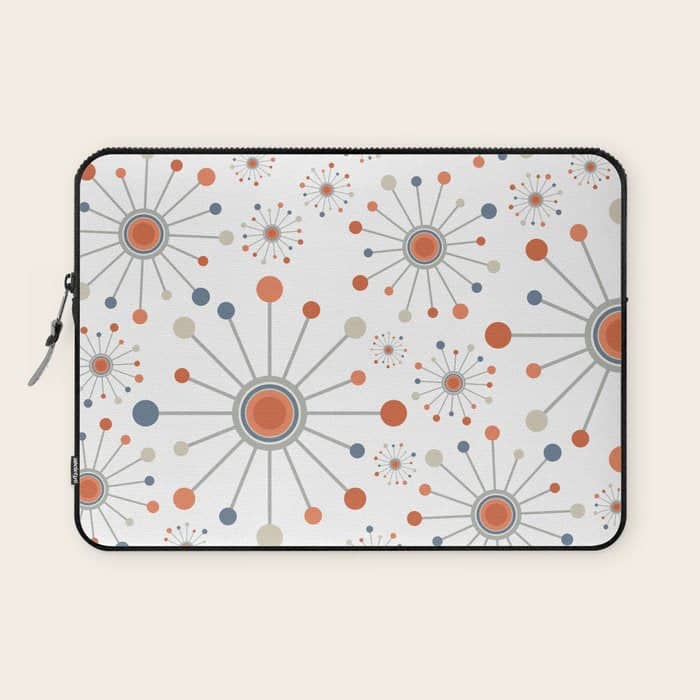 Retro Starburst Mid Century Modern Atomic Stars In Blue Orange Gray Beige Laptop Sleeve
