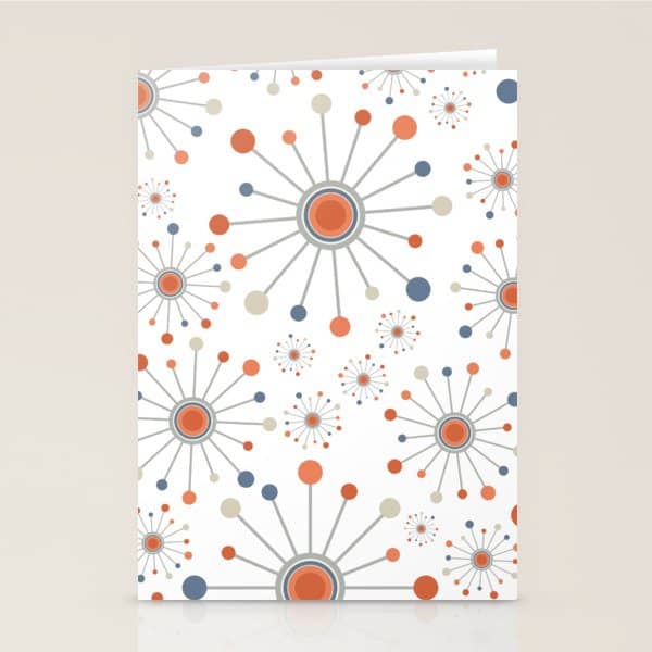 Retro Starburst Mid Century Modern Atomic Stars In Blue Orange Gray Beige Stationery Card