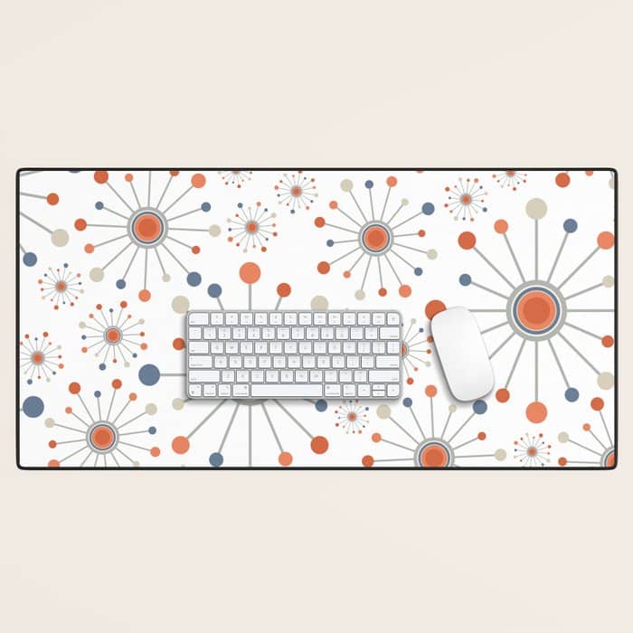 Retro Starburst Mid Century Modern Atomic Stars In Blue Orange Gray Beige Desk Mat
