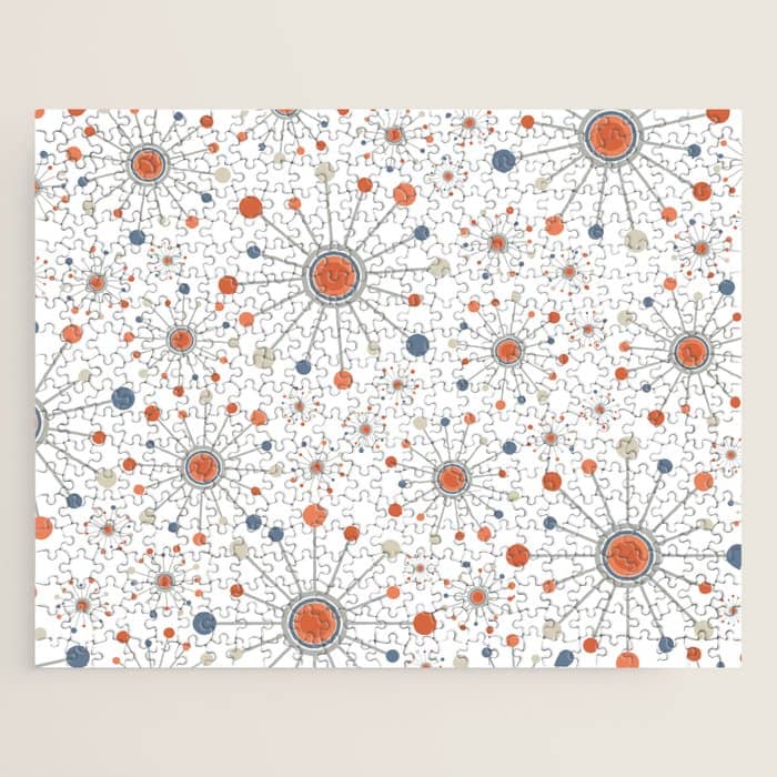 Retro Starburst Mid Century Modern Atomic Stars In Blue Orange Gray Beige Jigsaw Puzzle