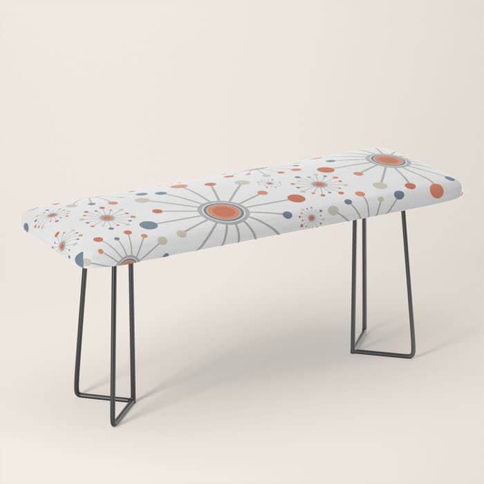 Retro Starburst Mid Century Modern Atomic Stars In Blue Orange Gray Beige Bench