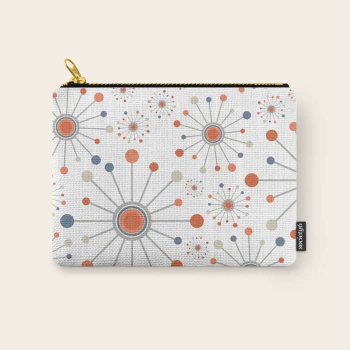 Retro Starburst Mid Century Modern Atomic Stars In Blue Orange Gray Beige Carry All Pouch