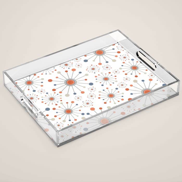 Retro Starburst Mid Century Modern Atomic Stars In Blue Orange Gray Beige Acrylic Tray