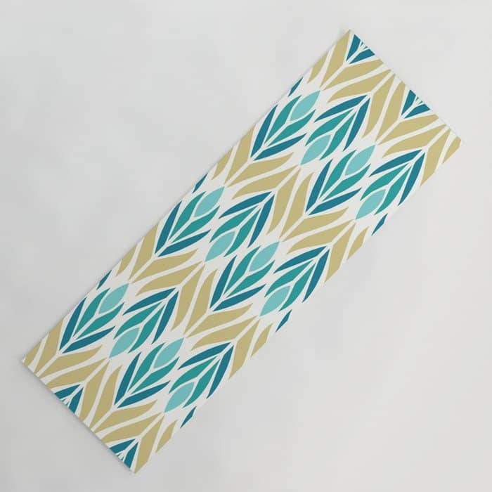 Mid Century Modern Abstract Floral Pattern In Turquoise Teal Aqua And Marigold Yoga Mat