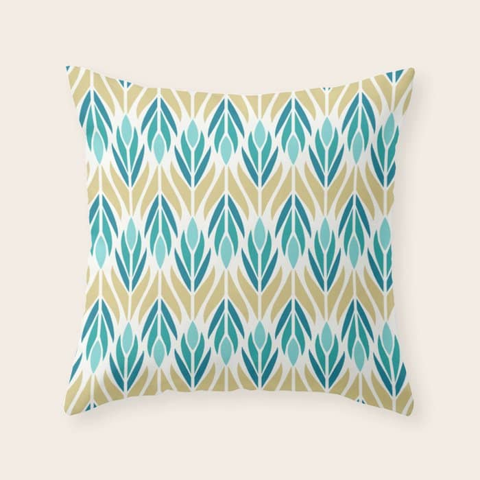 Mid Century Modern Abstract Floral Pattern In Turquoise Teal Aqua And Marigold Throw Pillow