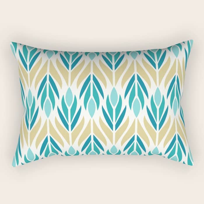 Mid Century Modern Abstract Floral Pattern In Turquoise Teal Aqua And Marigold Rectangular Pillow