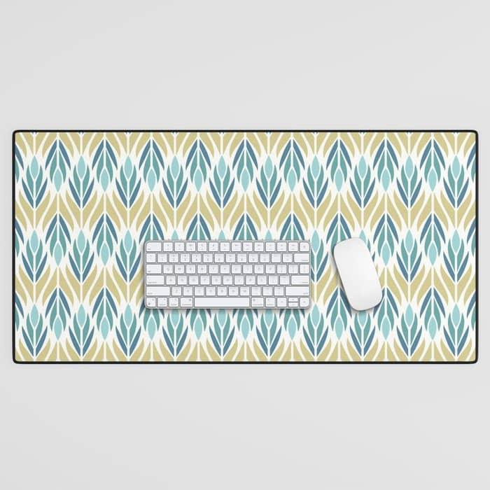 Mid Century Modern Abstract Floral Pattern In Turquoise Teal Aqua And Marigold Desk Mat