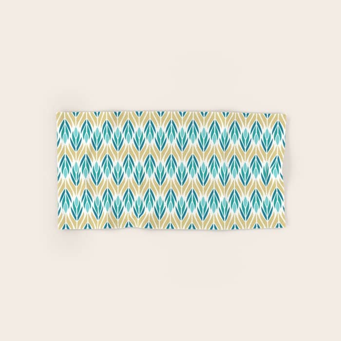 Mid Century Modern Abstract Floral Pattern In Turquoise Teal Aqua And Marigold Bath Towel