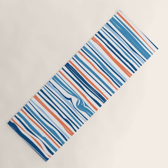 Modern Abstract Ocean Wave Stripes In Classic Blues And Orange Yoga Mat